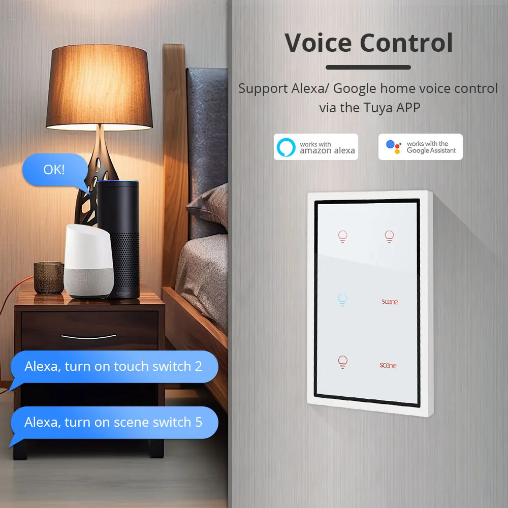 Zemismart Zigbee Light Switch Scene Switch 4 Gang 4x2 Touch Wall Switches Neutral Required works with Tuya Alexa Google Home Voice Control