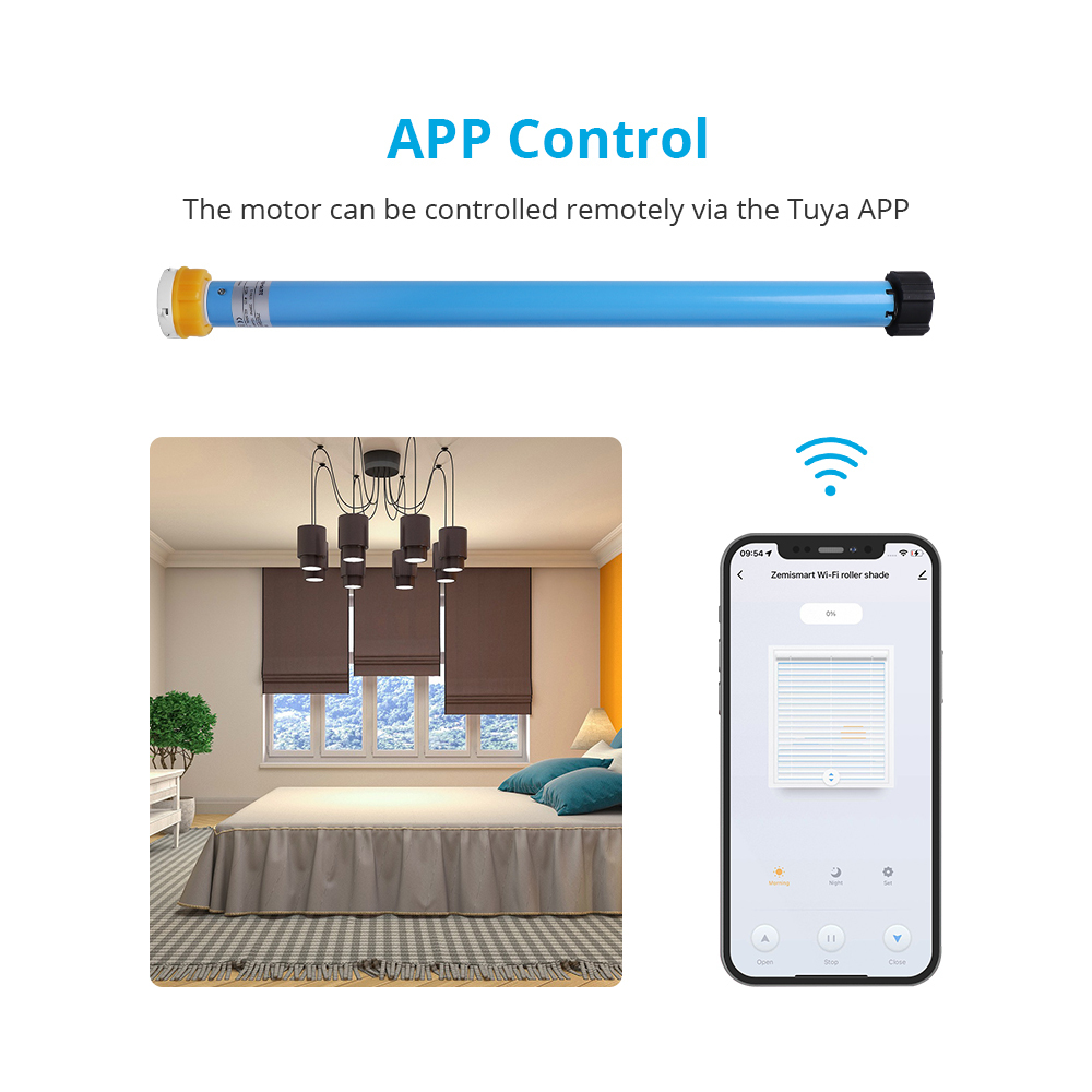 Zemismart Wifi  Smart Motorized Electric Roller Blind Shade for 36-38mm Tube Roller Blind Motor works with Tuya