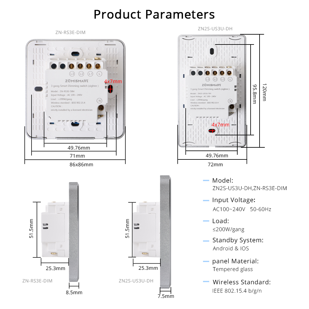 Zemismart Zigbee Smart Dimmer Switch 3 Gang Neutral Required Brightness Adjustment  works with Tuya App Google Home Voice Control Timer Function