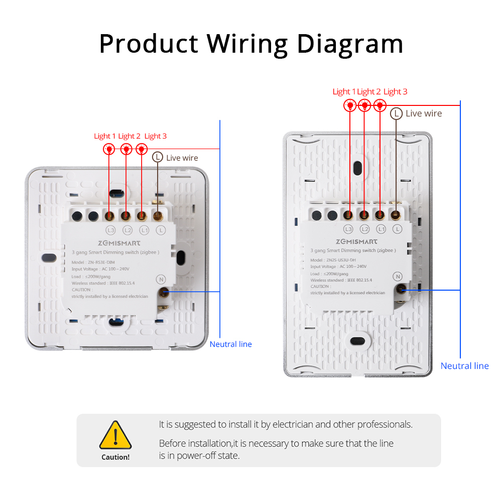 Zemismart Zigbee Smart Dimmer Switch 3 Gang Neutral Required Brightness Adjustment  works with Tuya App Google Home Voice Control Timer Function