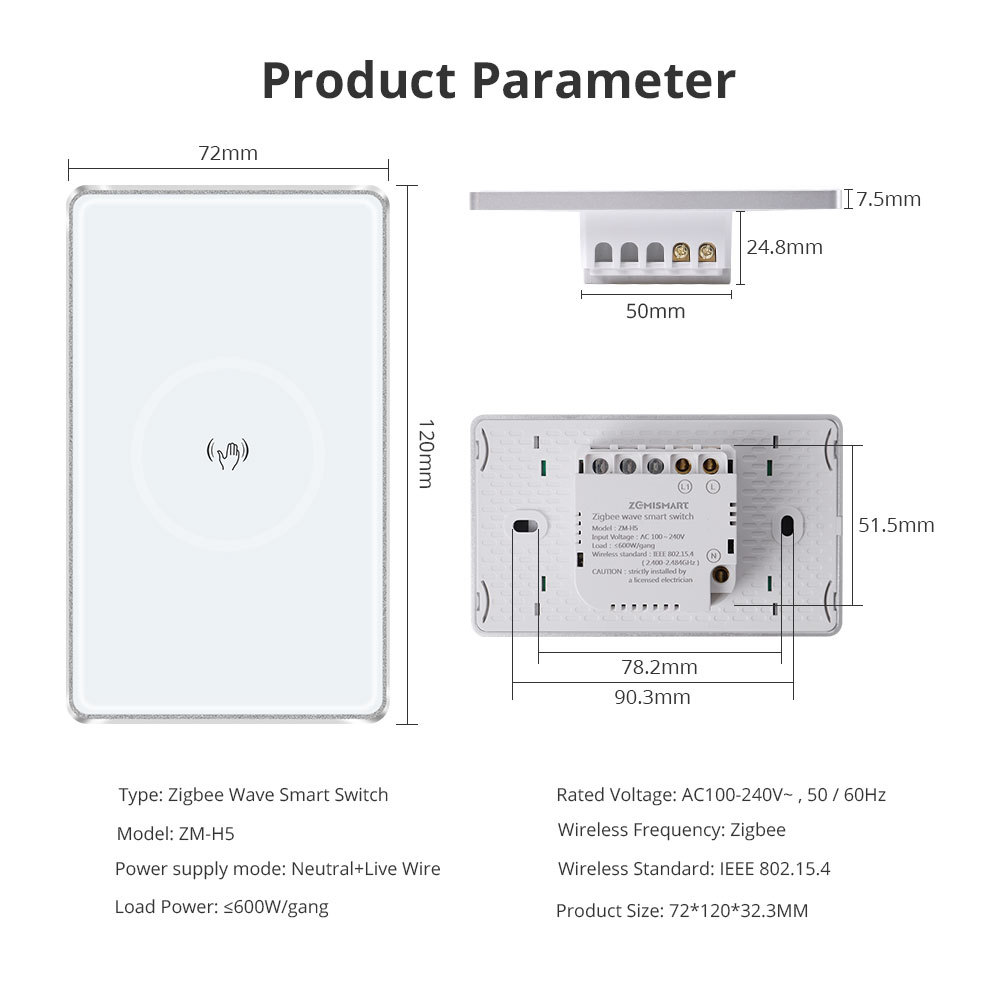 Zemismart Zigbee 3.0 Smart Wave Switch with PIR Sensor Work with Tuya SmartThings Echo Plus hub US Interruptor Support Alexa Google Home Voice Control