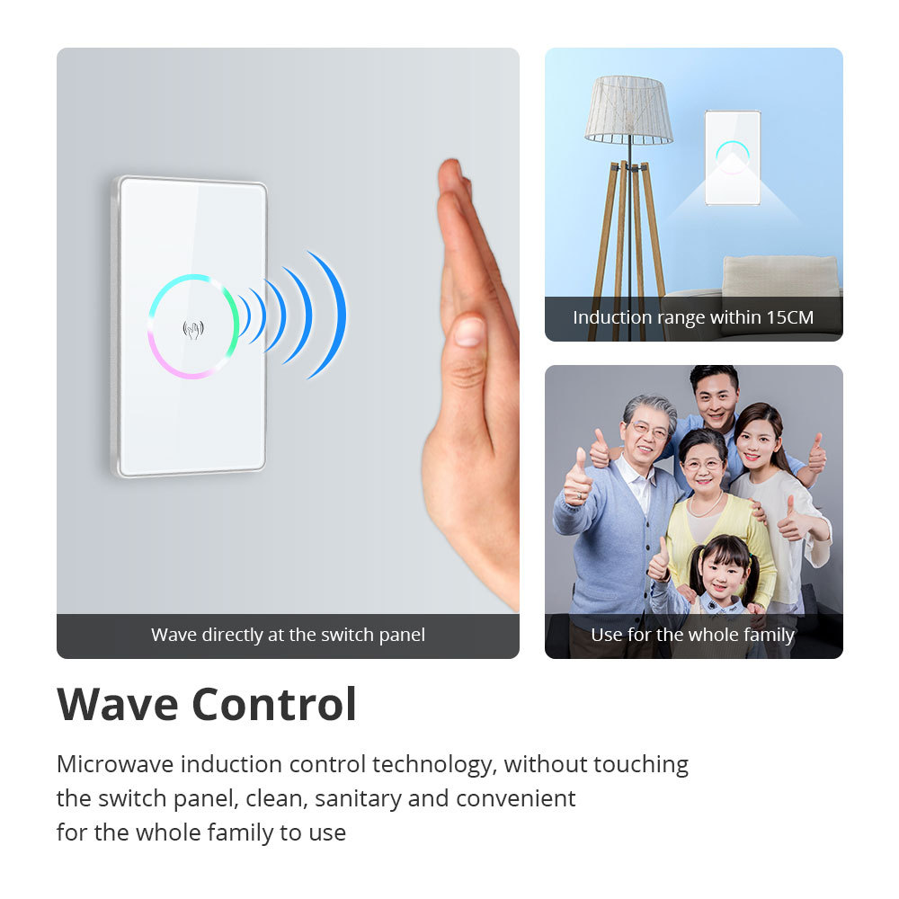 Zemismart WiFi Smart Wave Switch with PIR Sensor US Interruptor Support Tuya Alexa Google Home Voice Control