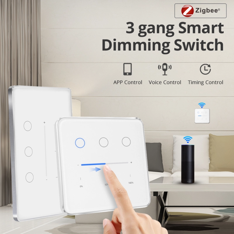 Zemismart Zigbee Smart Dimmer Switch 3 Gang Neutral Required Brightness Adjustment  works with Tuya App Google Home Voice Control Timer Function