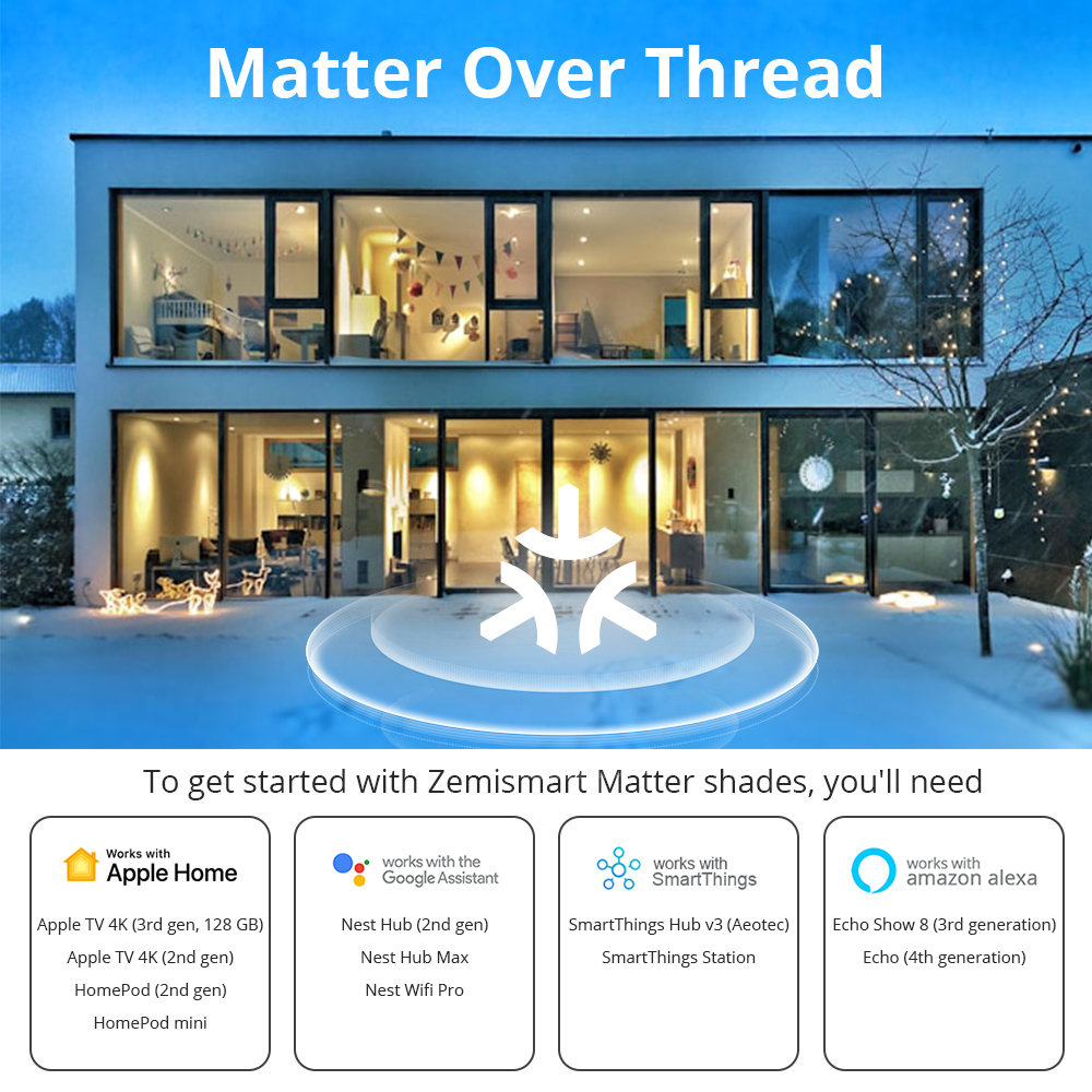 Zemismart Matter over Thread Smart Ready Made Blind Motorized Roller Shades 100% Blackout