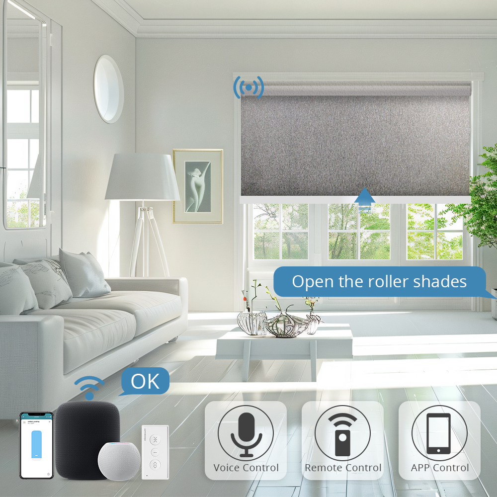 Zemismart Matter over Thread Smart Ready Made Blind Motorized Roller Shades 100% Blackout