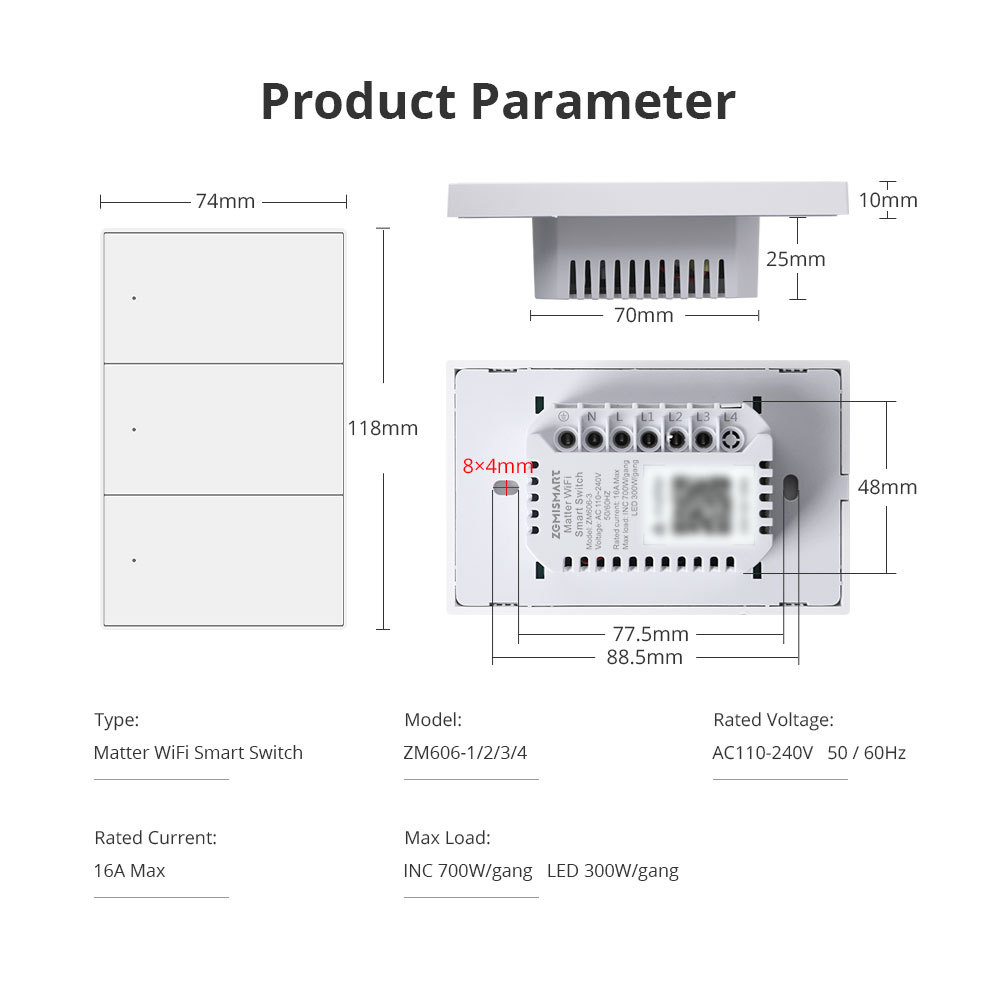 Zemismart Matter over Wifi Smart Push Button US Switch 1 2 3 4gang Compatible Home SmartThings Google Home App Control