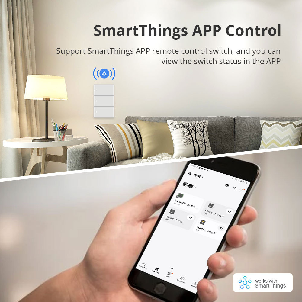 Zemismart Matter over Wifi Smart Push Button US Switch 1 2 3 4gang Compatible Home SmartThings Google Home App Control