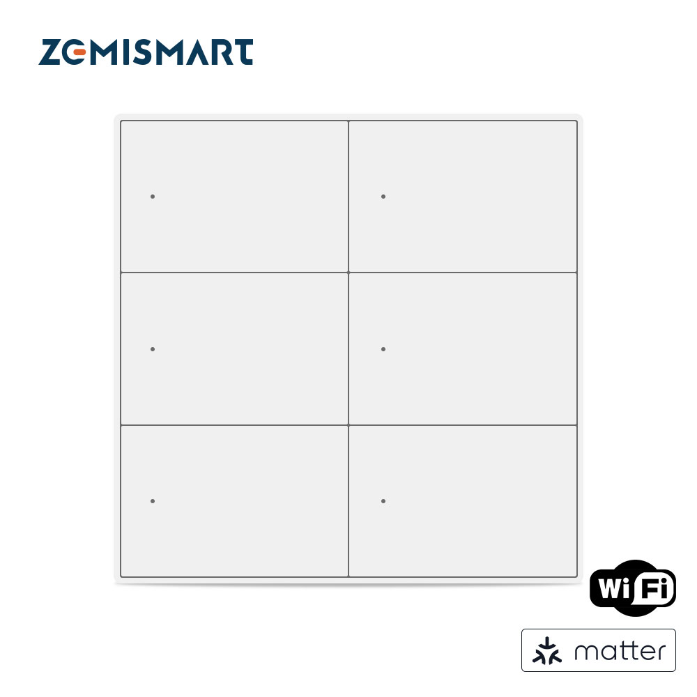 Zemismart Wi-Fi 6 Gangs Smart Wall Light Switch with Neutral 4x4 Push Button Switches