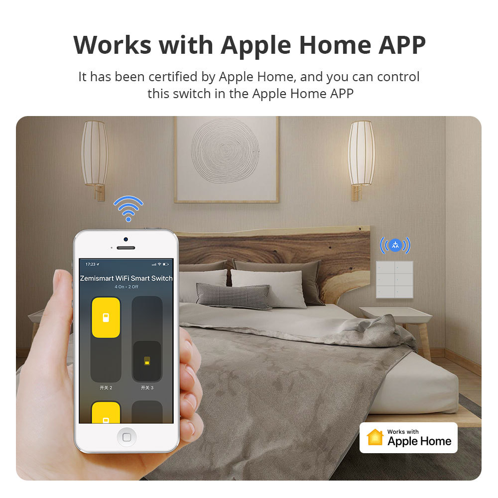 Zemismart Matter WiFi 6 Gangs Smart Wall Light Switch Neutral Required with Big Button SmartThings App Homekit Control