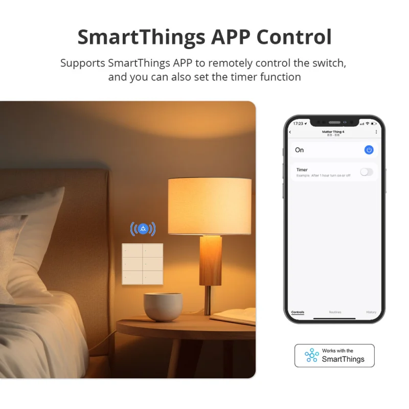 Zemismart Matter WiFi 6 Gangs Smart Wall Light Switch Neutral Required with Big Button SmartThings App Homekit Control