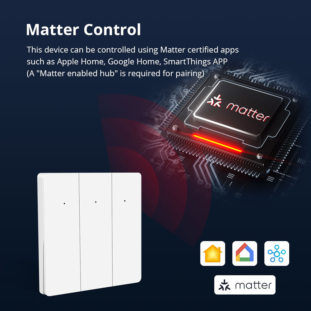 Zemismart Matter over Wifi Smart Push Button EU Switch 1 2 3 gang Compatible Home SmartThings Google Home App Control