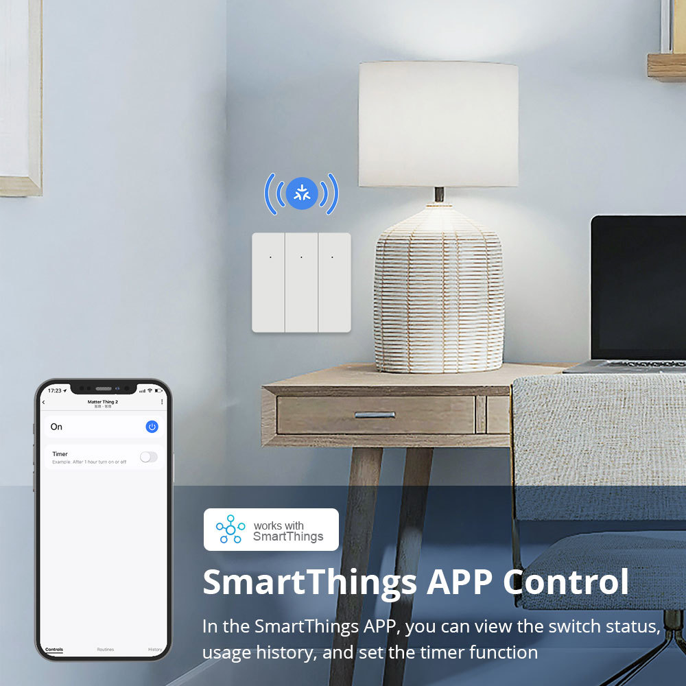 Zemismart Matter over Wifi Smart Push Button EU Switch 1 2 3 gang Compatible Home SmartThings Google Home App Control