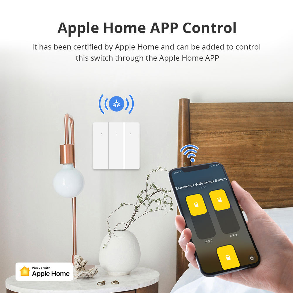Zemismart Matter over Wifi Smart Push Button EU Switch 1 2 3 gang Compatible Home SmartThings Google Home App Control