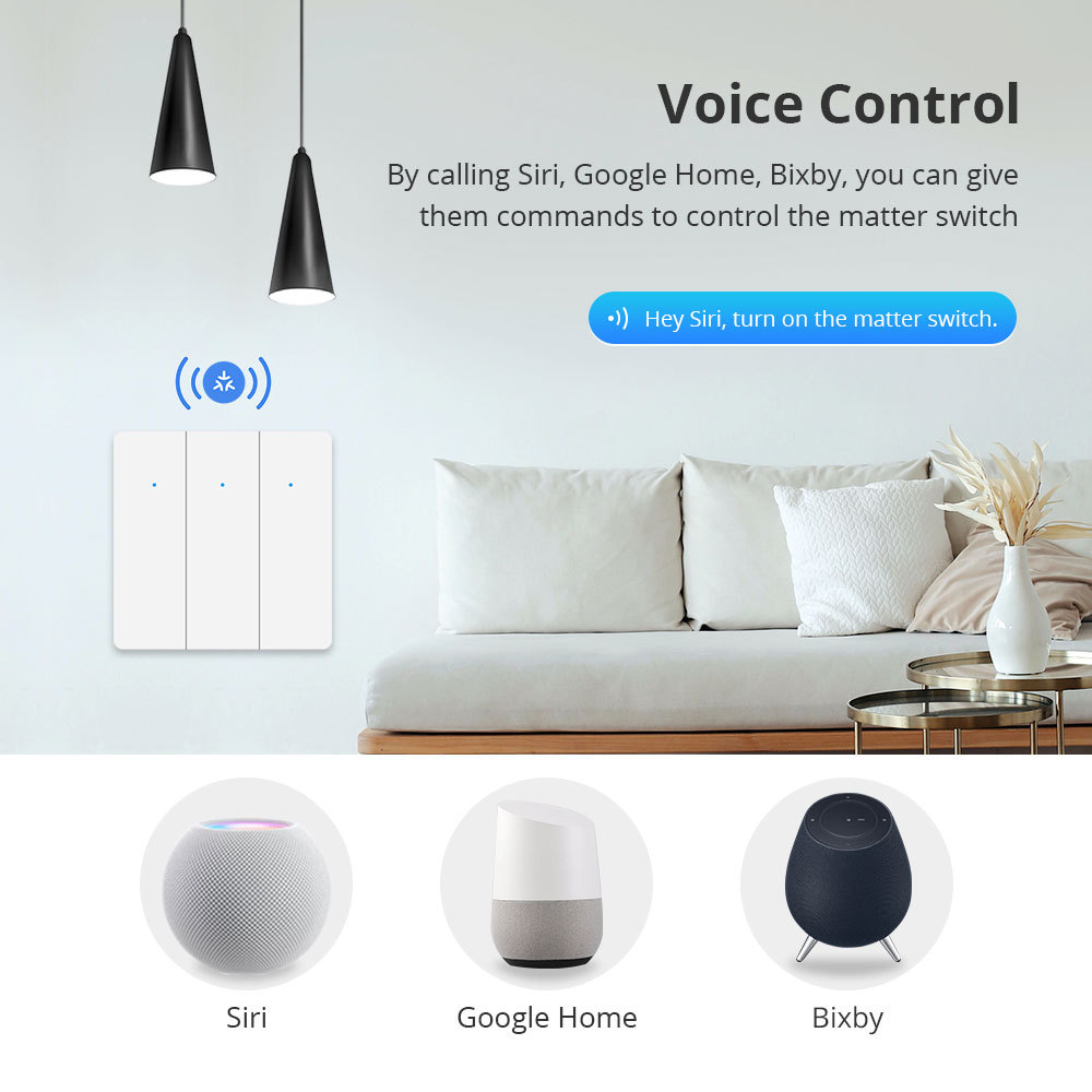 Zemismart Matter over Wifi Smart Push Button EU Switch 1 2 3 gang Compatible Home SmartThings Google Home App Control