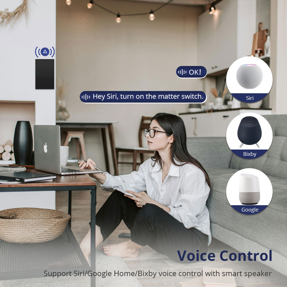 Zemismart Matter over Wifi Smart Push Button US Switch 1 2 3 4 6 gang Black Color Compatible Home SmartThings Google Home App Control