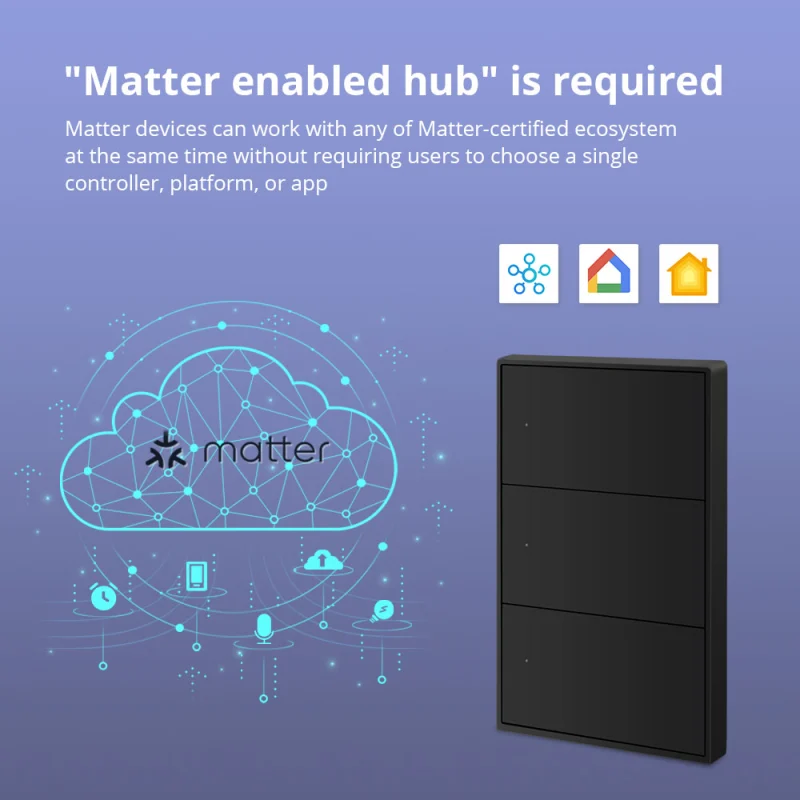 Zemismart Matter over Wifi Smart Push Button US Switch 1 2 3 4 6 gang Black Color Compatible Home SmartThings Google Home App Control