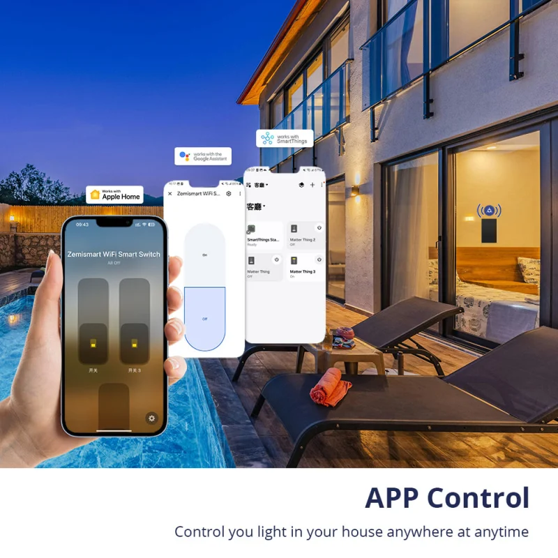 Zemismart Matter over Wifi Smart Push Button US Switch 1 2 3 4 6 gang Black Color Compatible Home SmartThings Google Home App Control