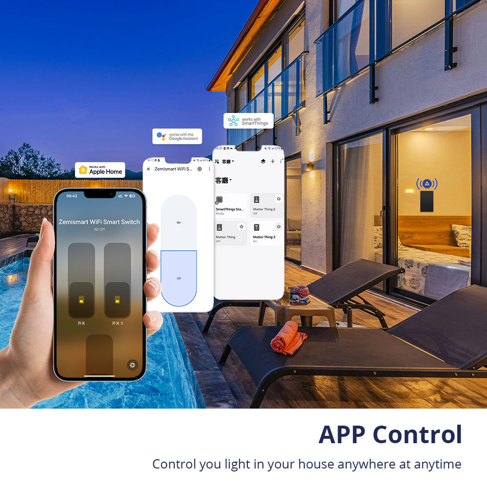 Zemismart Matter over Wifi Smart Push Button US Switch 1 2 3 4 6 gang Black Color Compatible Home SmartThings Google Home App Control