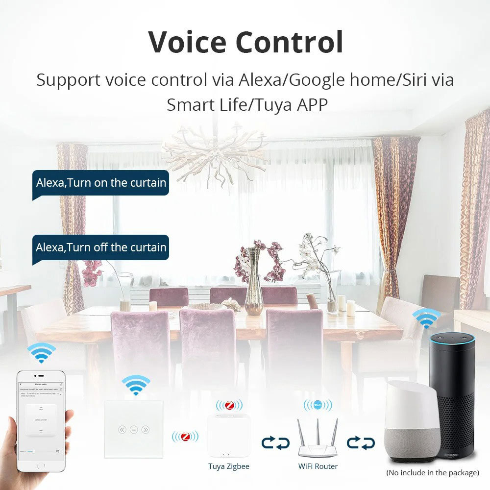 Zemismart Energy Saving EU Zigbee Curtain Switch Electric Smart Blind Switches TUYA Alexa Google Home Voice Control Backlit optional