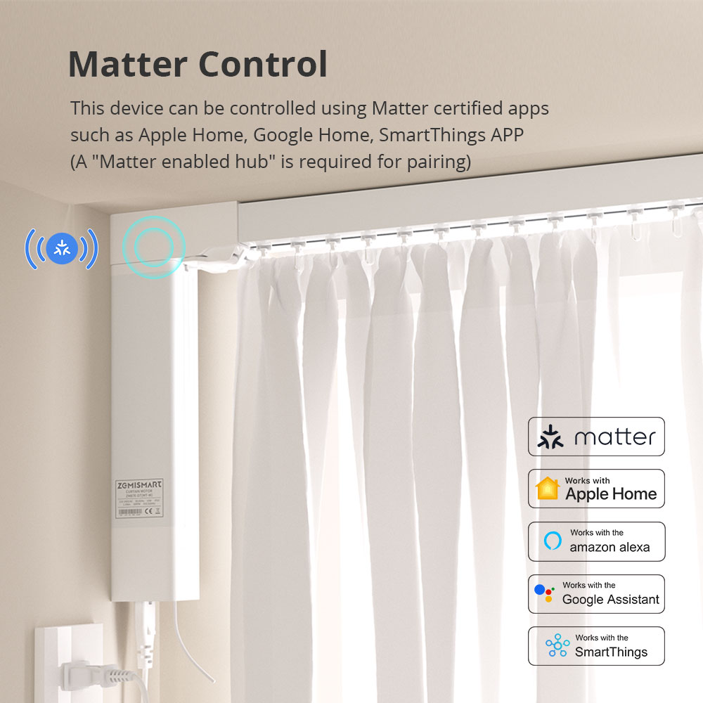 Zemismart Matter Over Wifi Slide Curtain Smart HomeKit SmartThings