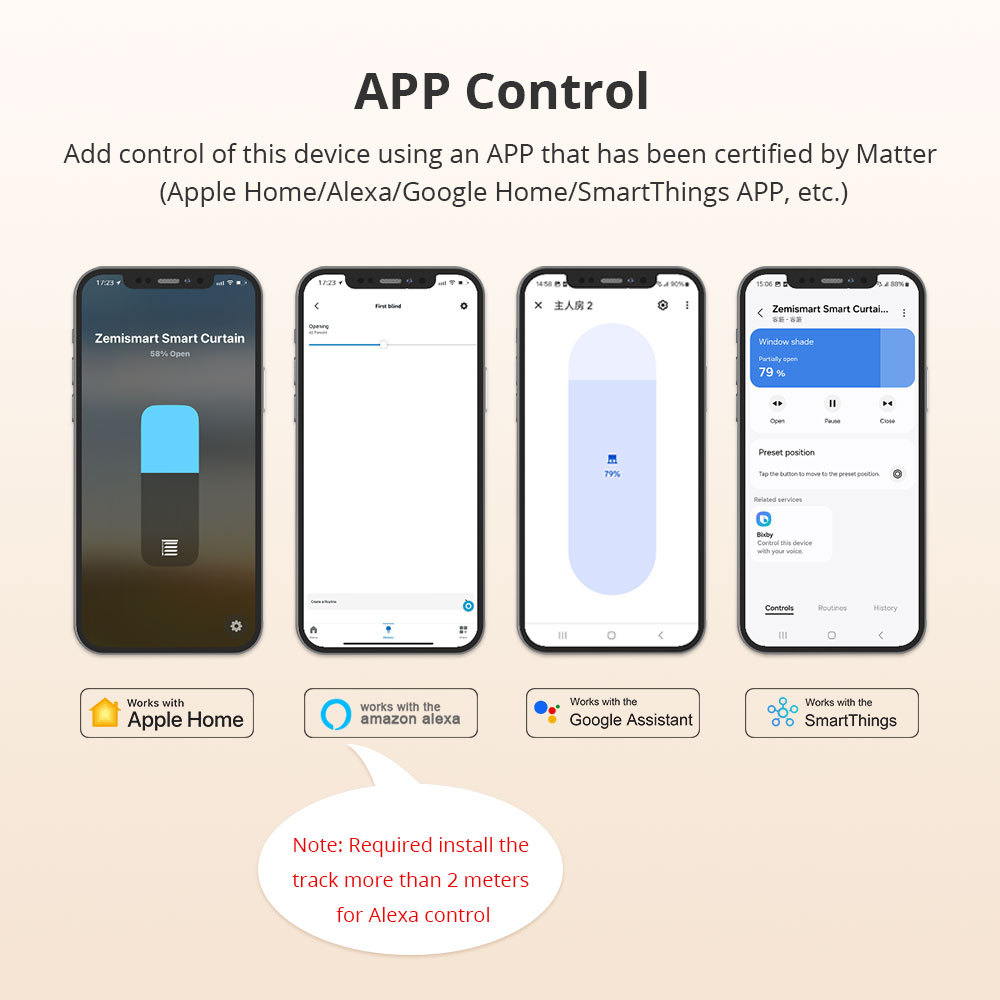 Zemismart Matter Over Wifi Slide Curtain Smart HomeKit SmartThings Google Home APP Control by Siri Voice Control Easy Installation