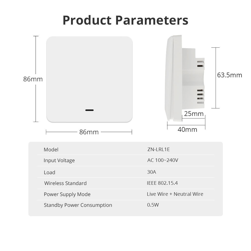 Zemismart Zigbee 30A Water Heater Boiler Switch EU with Push Button Electric Light Switch High Power works with Tuya Alexa Google Control