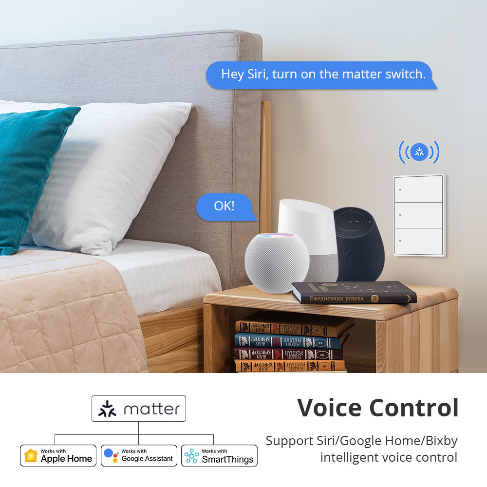 Zemismart Matter over Wifi Smart Push Button US Switch 1 2 3 4gang Compatible Home SmartThings Google Home App Control