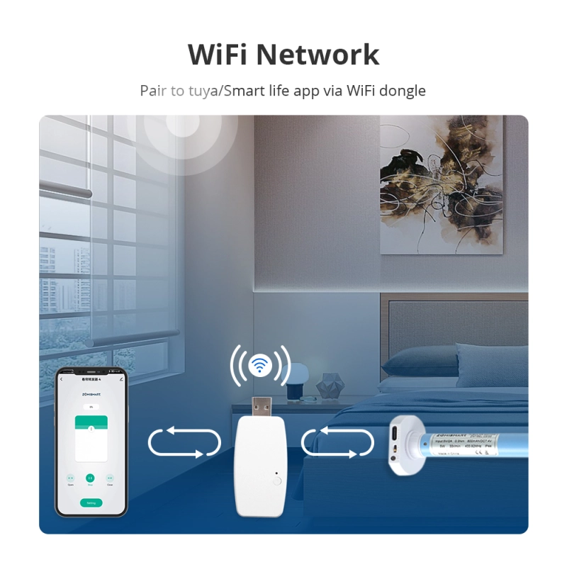 Zemismart WiFi Electric Roller Shade Motor Solar Panel Optional for 17mm 25mm 28mm Tube Built-in Battery works with Tuya Alexa Google Assistant Alice 