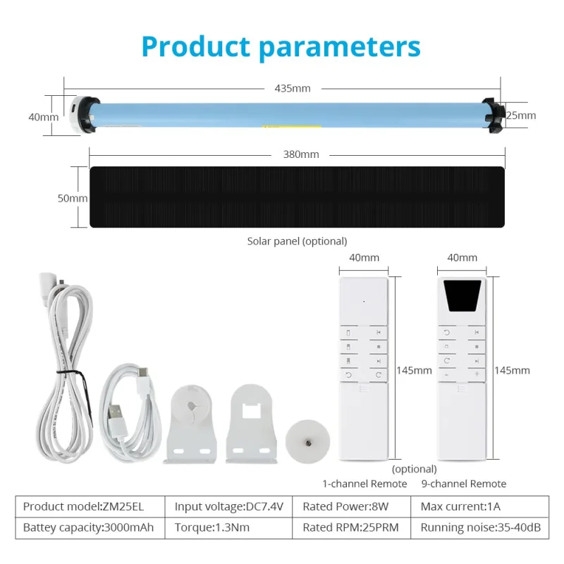 Zemismart Zigbee Rechargeable Roller Shade Motor 1.3N Solar Panel Optional For 37 38mm Tube works with Tuya Smart Life APP Google Assistan ALexa Contr