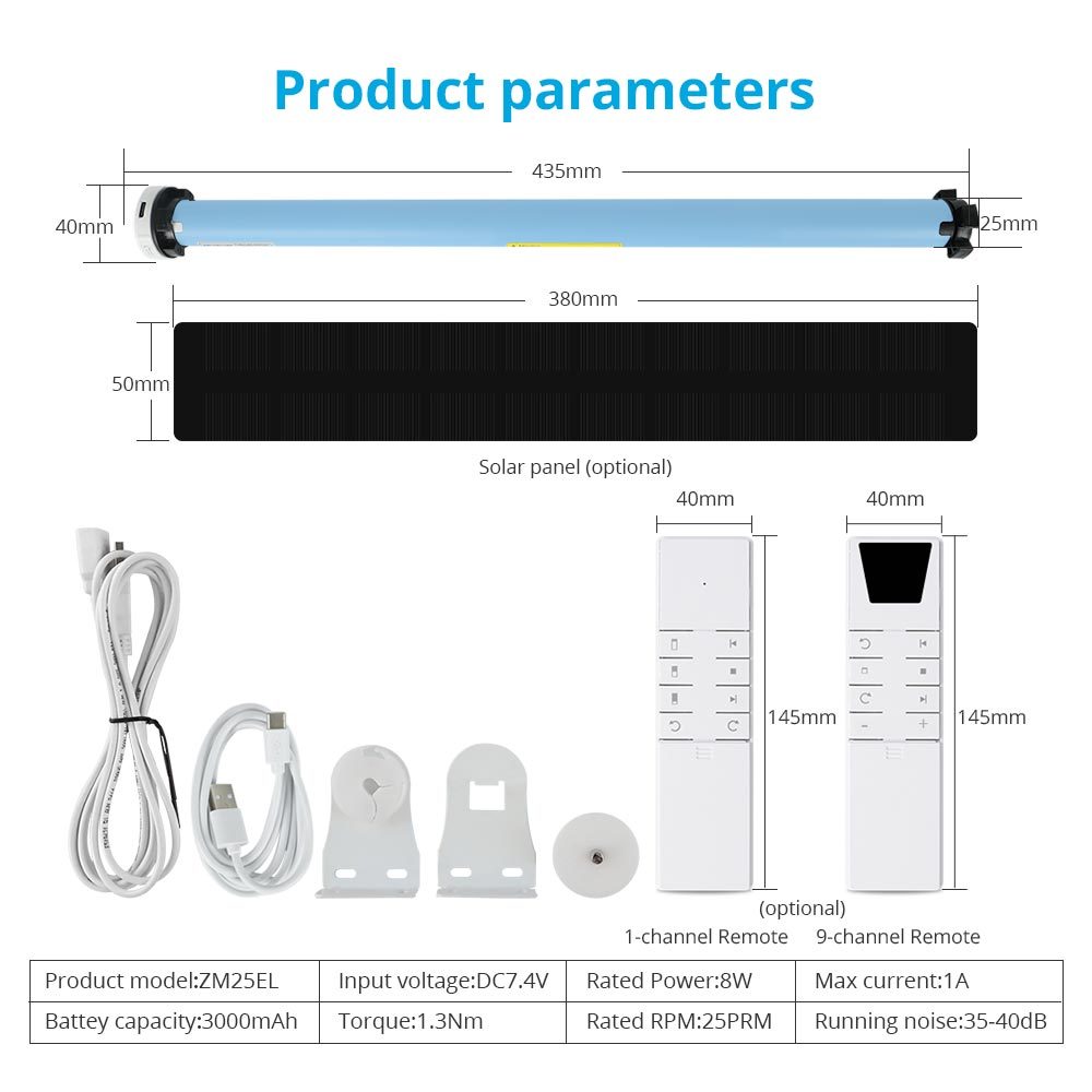 Zemismart Zigbee Rechargeable Roller Shade Motor 1.3N Solar Panel Optional For 37 38mm Tube works with Tuya Smart Life APP Google Assistan ALexa Contr