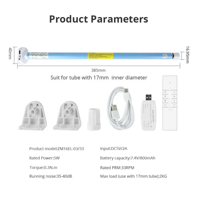 Zemismart WiFi Electric Roller Shade Motor Solar Panel Optional for 17mm 25mm 28mm Tube Built-in Battery works with Tuya Alexa Google Assistant Alice 