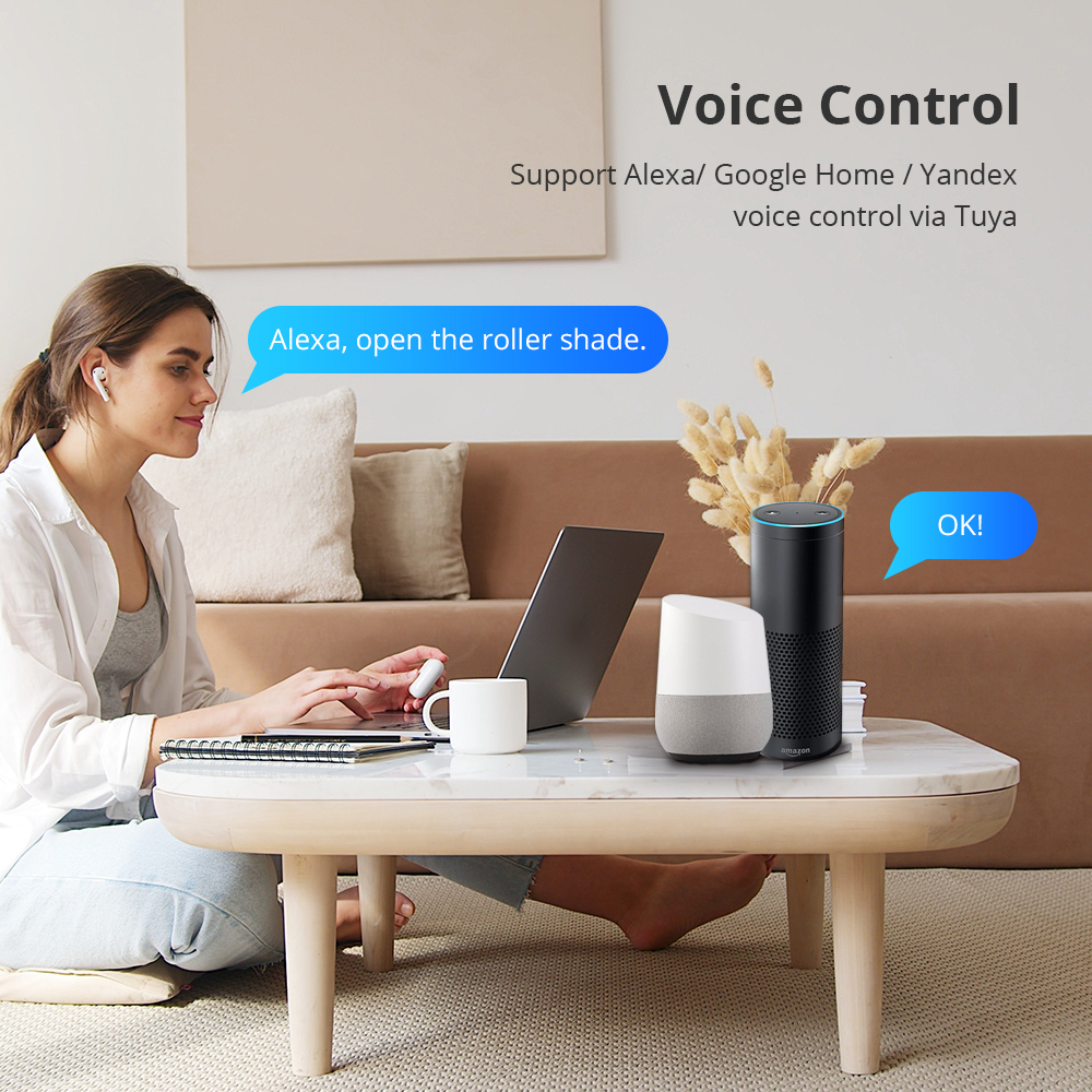 Zemismart WiFi Electric Roller Shade Motor Solar Panel Optional for 17mm 25mm 28mm Tube Built-in Battery works with Tuya Alexa Google Assistant Alice 