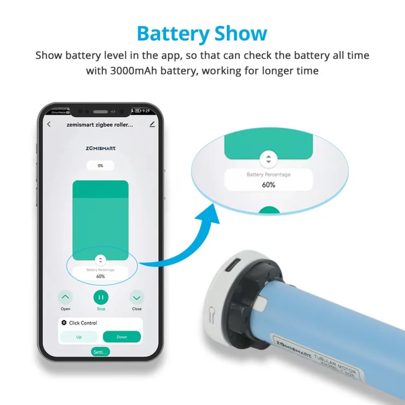 Zemismart Zigbee Rechargeable Roller Shade Motor 1.3N Solar Panel Optional For 37 38mm Tube works with Tuya Smart Life APP Google Assistan ALexa Contr