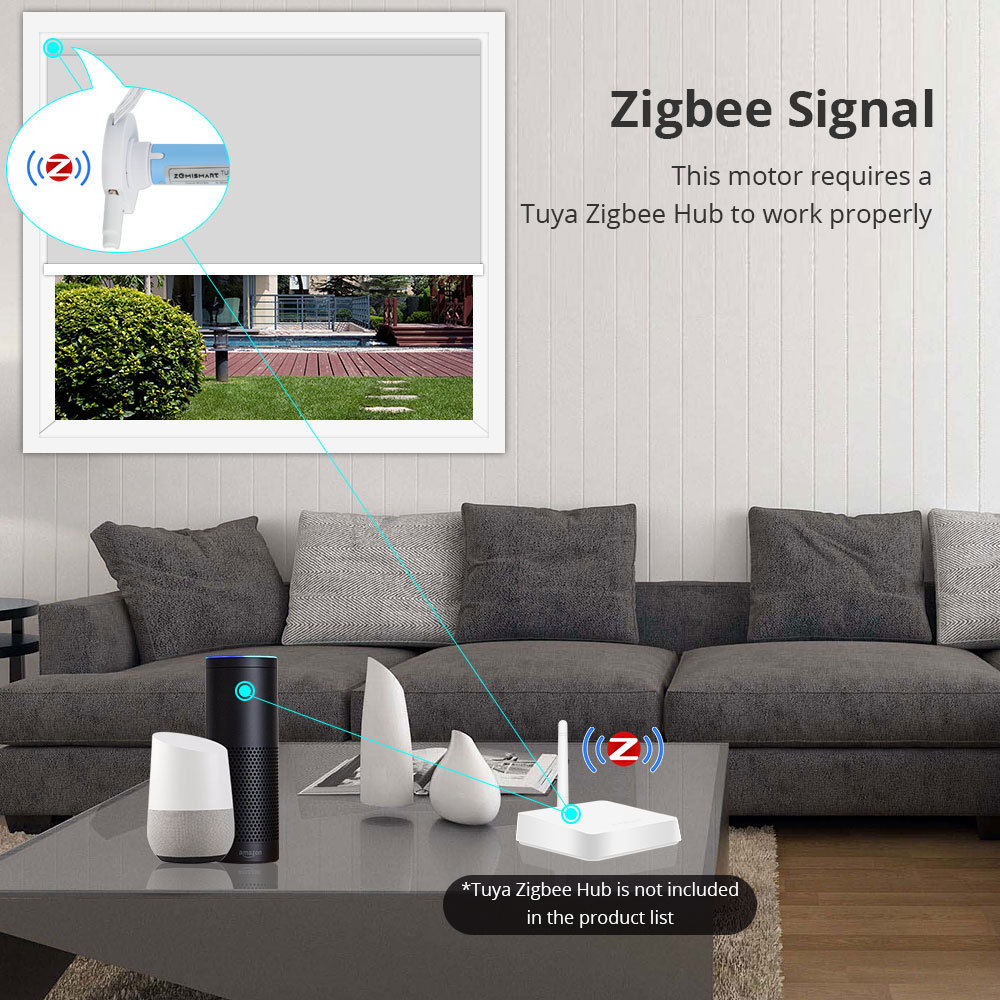 Zemismart Zigbee Plug-In Roller Blind Motor Compaticable with 17mm/25mm/28mm Tubes works with Tuya Voice App Control