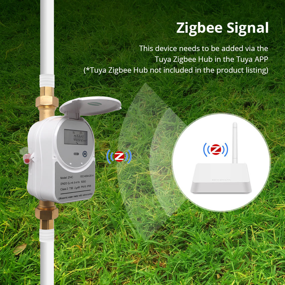 Zemismart Zigbee Smart Valve Ultrasonic Water Meter IP68 with LCD Display Water Quantity Flow Consumption Measurement works with Tuya Smart Life App