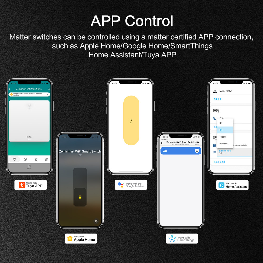 Zemismart Wifi Matter US Standard 3-Way Switch with Frame HomeKit Google Home SmartThings Home Assistant Voice Control