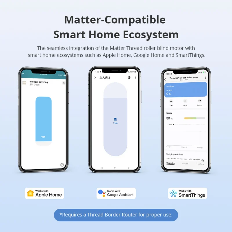 Zemismart Matter over Thread Built-in Battery Blind Motor compatible with 20/28mm Tubes HomeKit Google Home App Siri Control