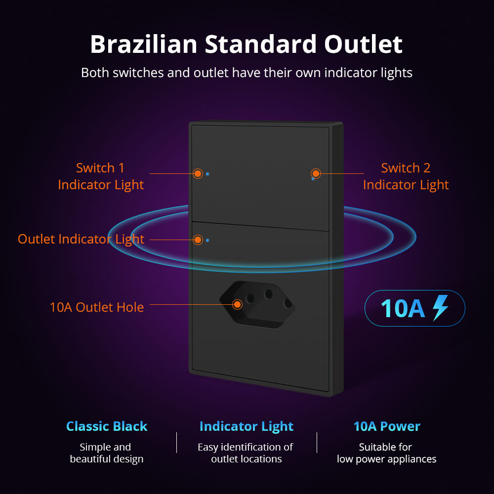 Zemismart Zigbee 2 Gang Light Switch with 10A Brazil Socket Black Color Support Tuya Google Home Smartthings Homekit Control via M1 Hub