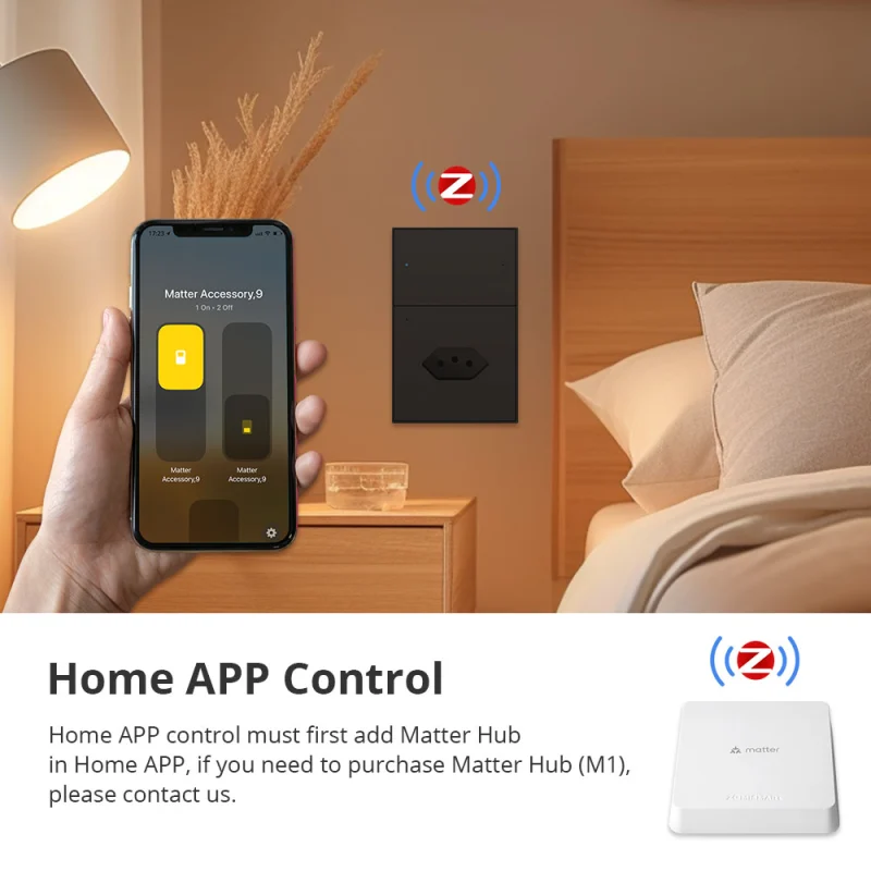 Zemismart Zigbee 2 Gang Light Switch with 10A Brazil Socket Black Color Support Tuya Google Home Smartthings Homekit Control via M1 Hub