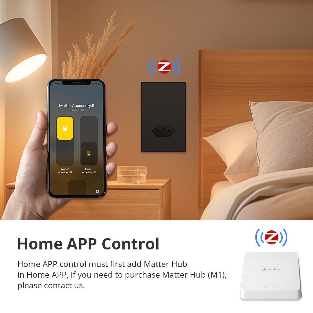 Zemismart Zigbee 2 Gang Light Switch with 10A Brazil Socket Black Color Support Tuya Google Home Smartthings Homekit Control via M1 Hub