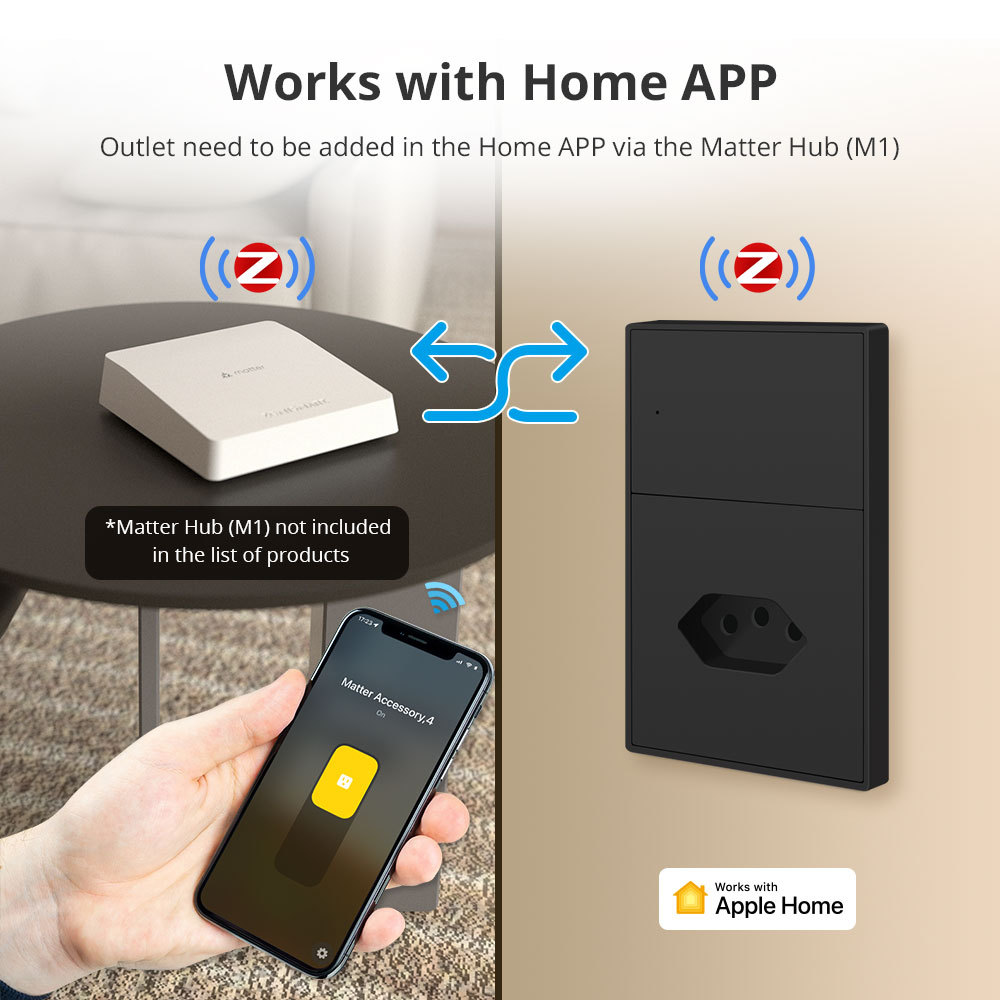 Zemismart Zigbee 20A Brazil Socket Smart Brazilian Wall Outlet Black Color Tuya Google Home Smartthings Homekit Control via M1 Matter Hub