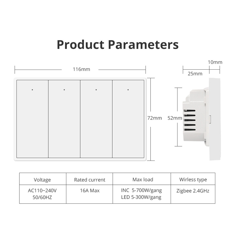 Zemismart Zigbee Neutral Push Switch 606-4