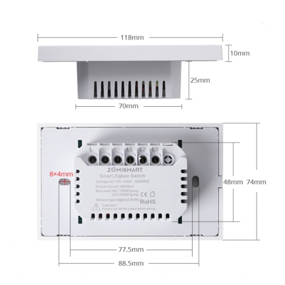 Zemismart Zigbee No Neutral Push Switch 606-3