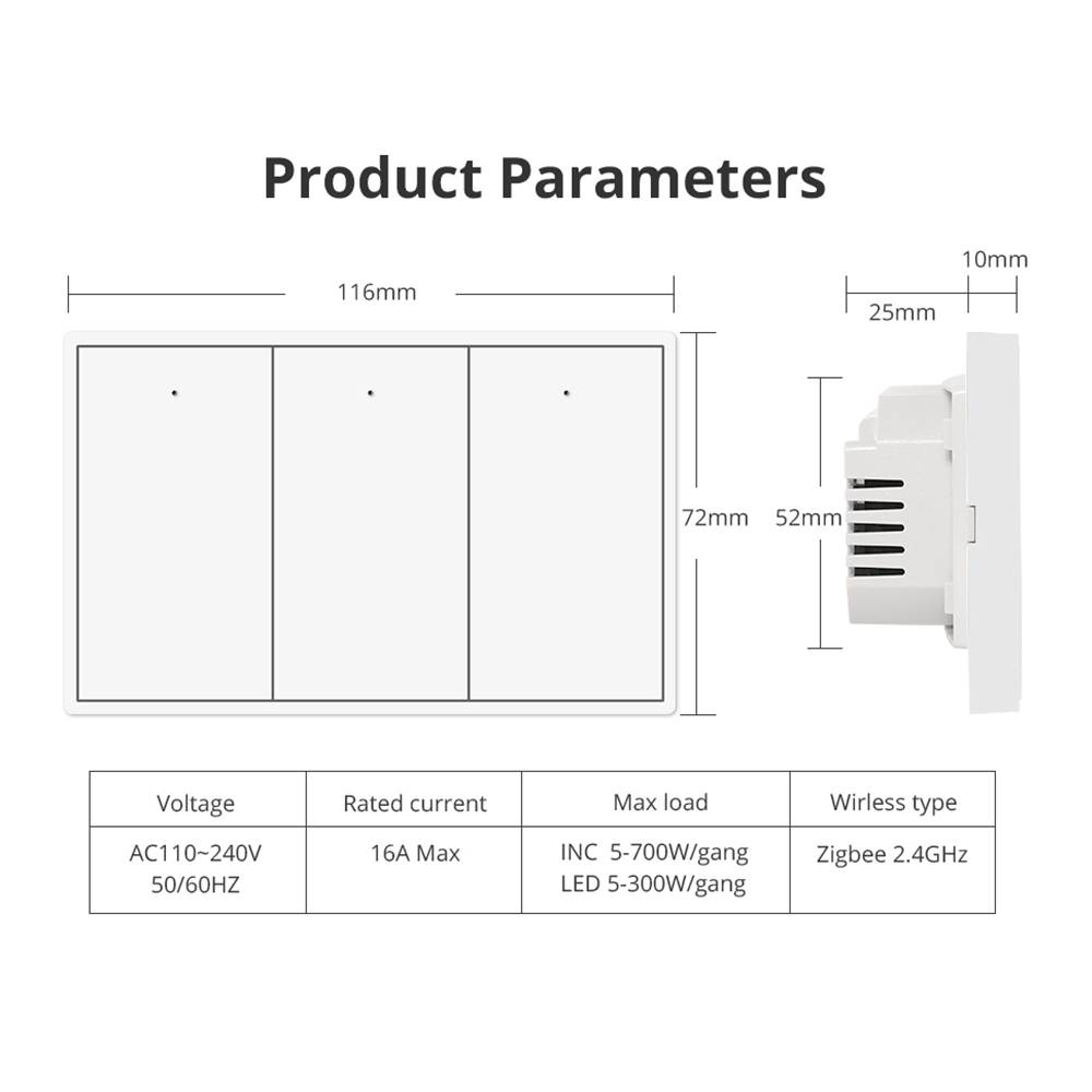 Zemismart Zigbee Neutral Push Switch 606-3