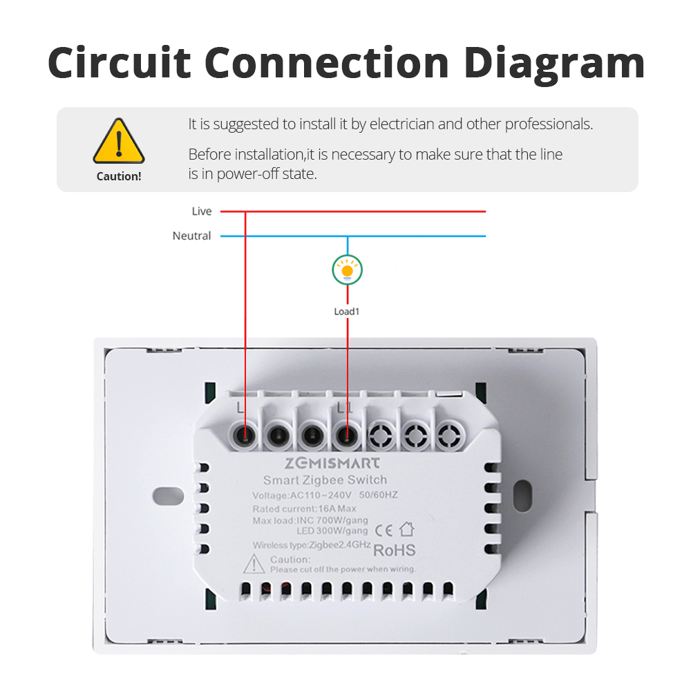 Zemismart Zigbee No Neutral Push Switch 606-1