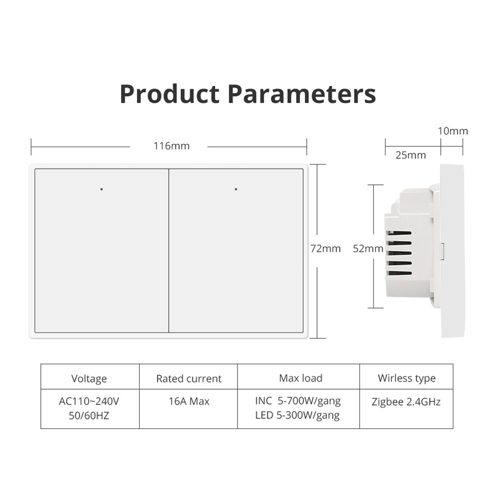 Zemismart Zigbee Neutral Push Switch 606-2