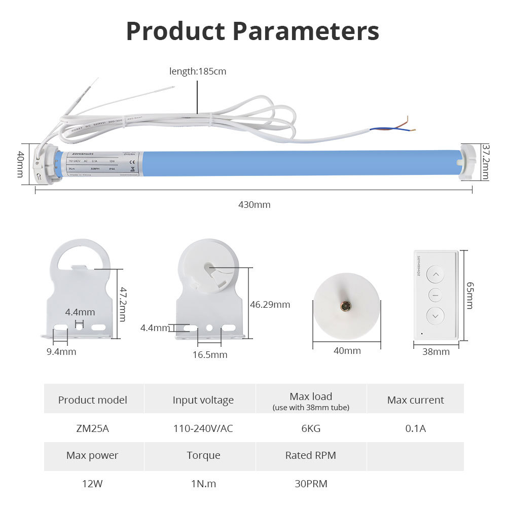 Zemismart Matter over Wifi Roller Shade Motor for 37mm Home App Google Home App SmartThings App Control