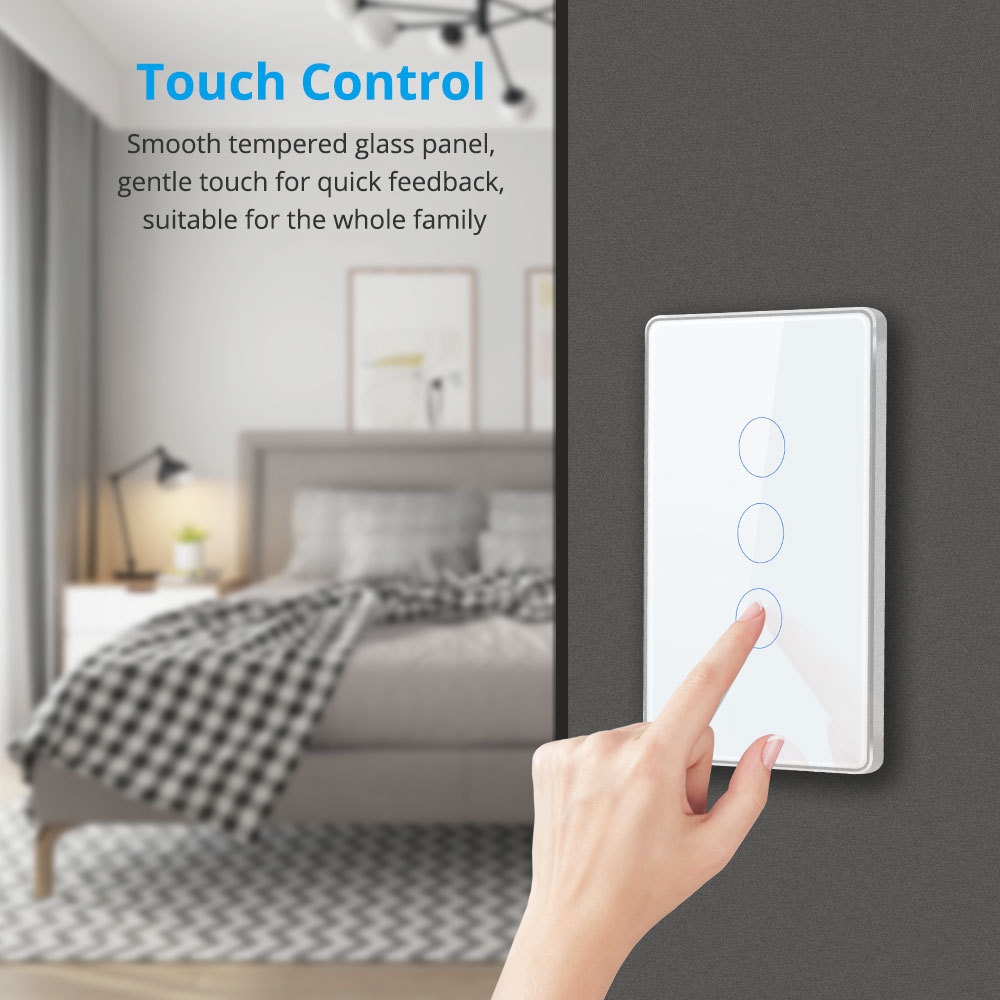 Zemismart HomeKit WiFi Smart Wall Light Switch 3 Gang Touch Screen US Switch works with Tuya Alexa Google Home Siri Voice Control
