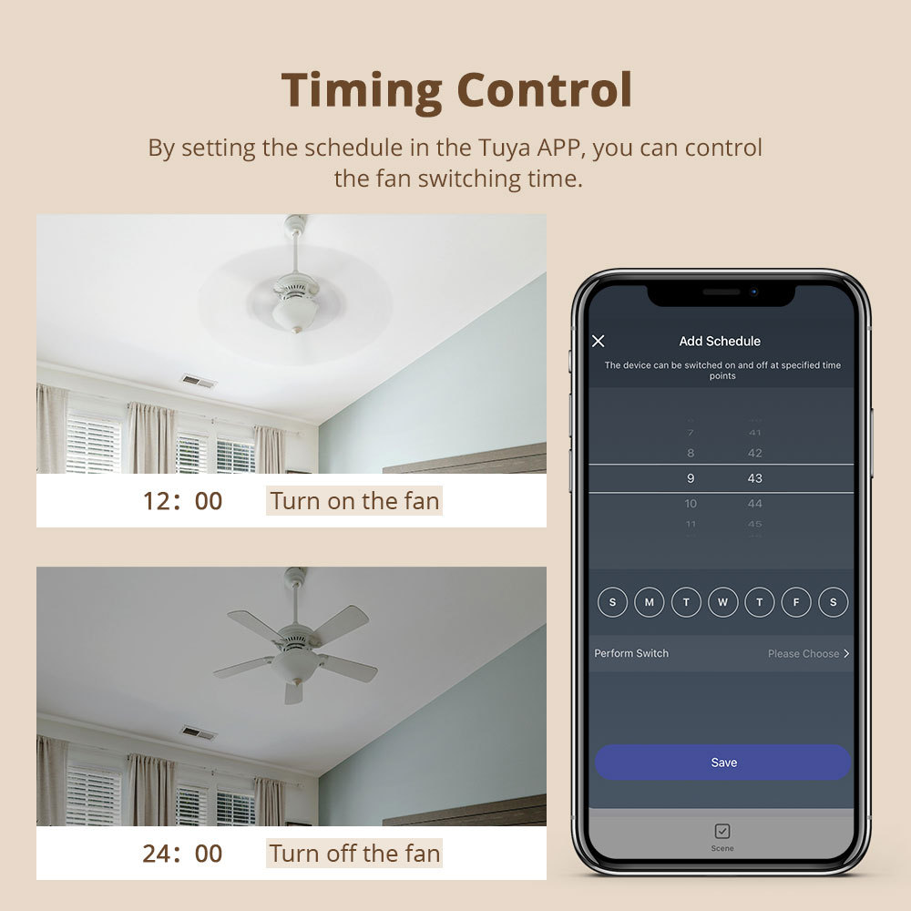 Zigbee Smart Fan Light Switch Neutral Required 1 Gang Touch Light Switch with Slider Control Fan Speed Work with Tuya Smart Life