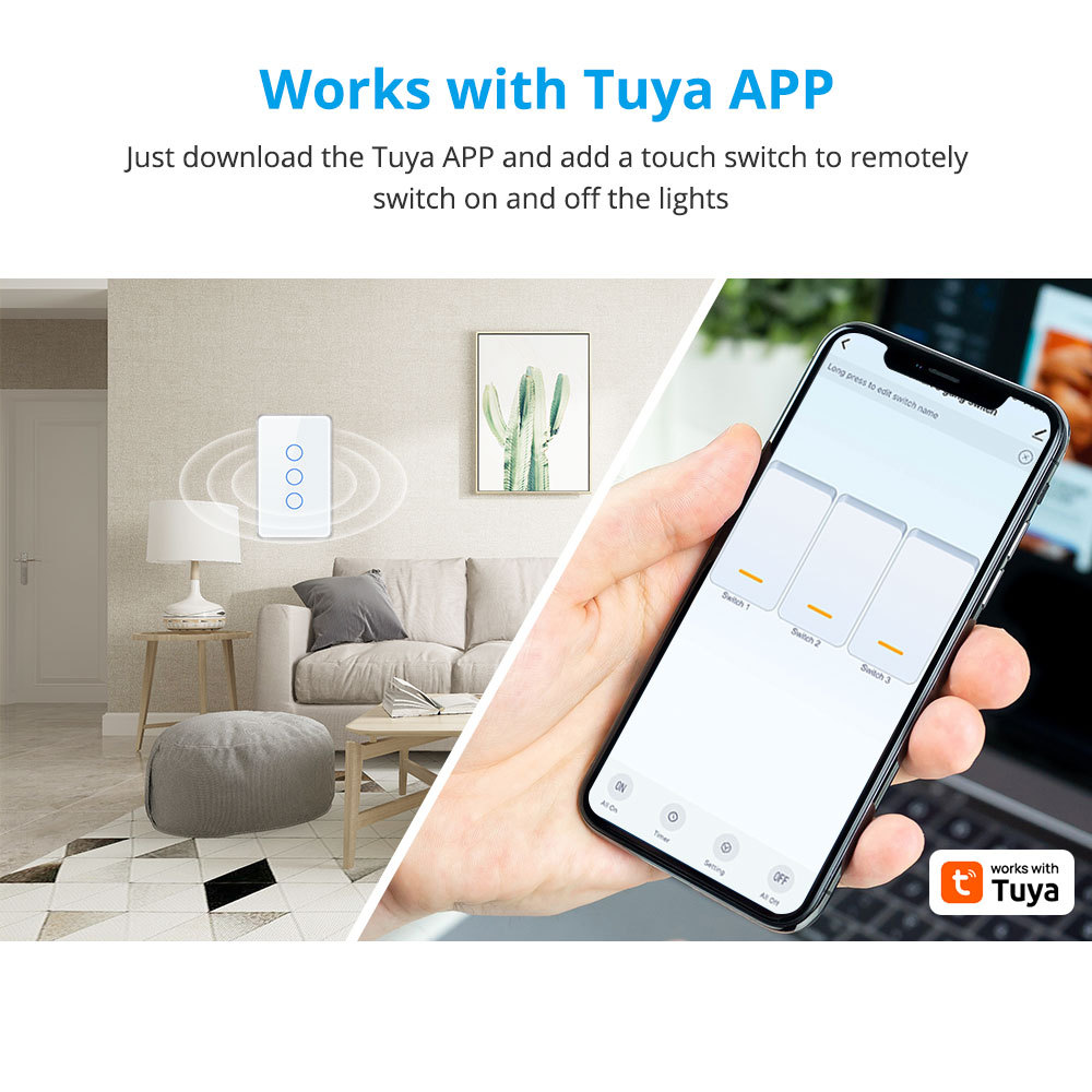 Zemismart HomeKit WiFi Smart Wall Light Switch 3 Gang Touch Screen US Switch works with Tuya Alexa Google Home Siri Voice Control